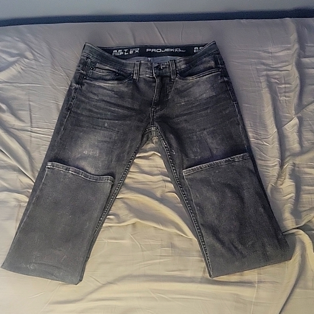 projek raw acti flex mens jeans, waist size US 32 light distressed grey colour
